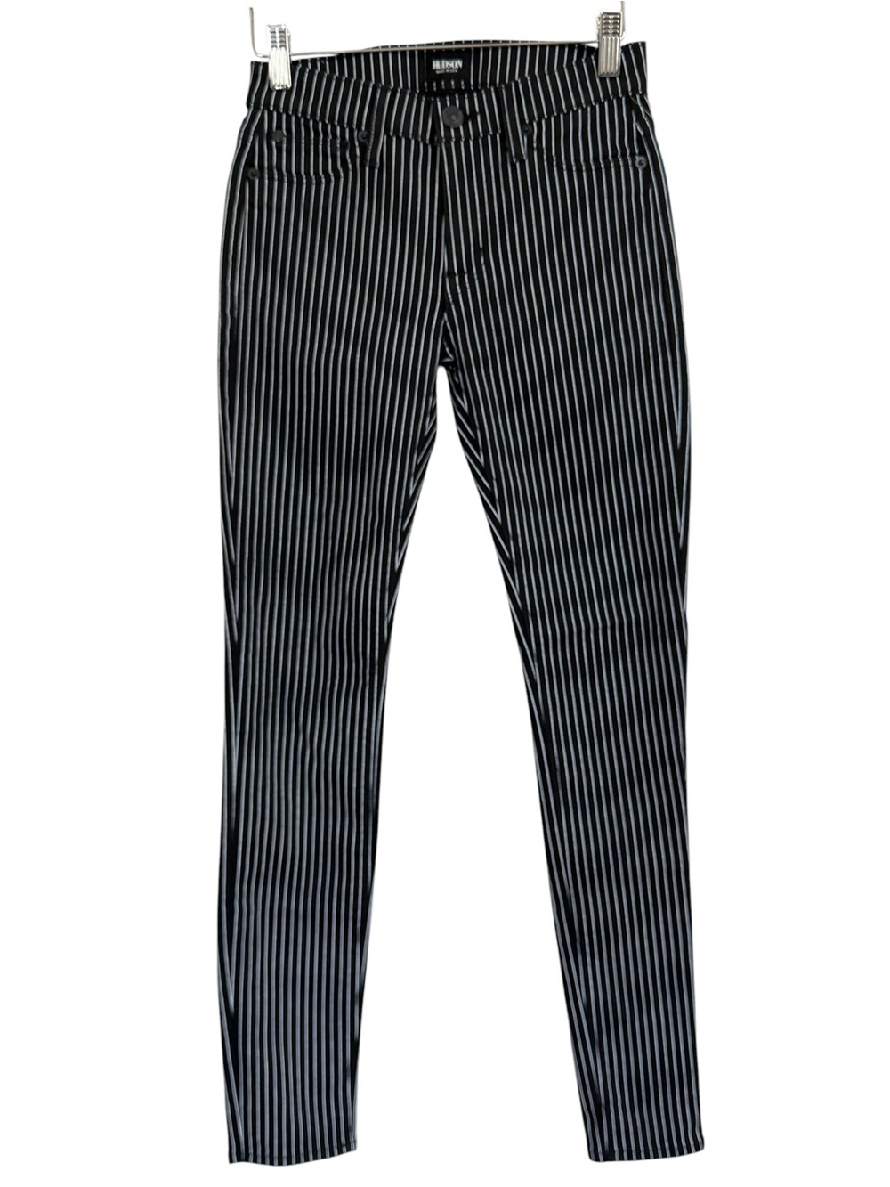 Hudson NWT Nico Midrise Super Skinny Jeans Anarchy Pinstripe Black White Size 24